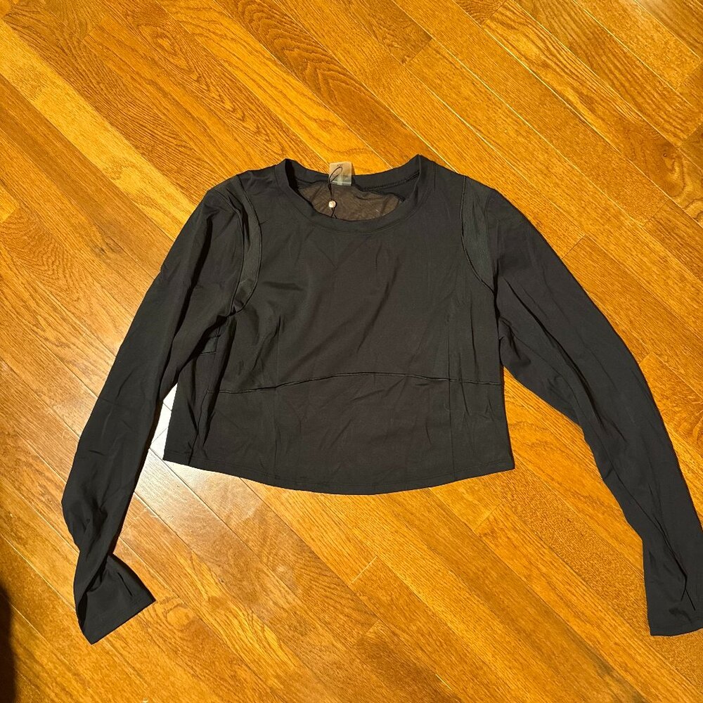 Calia Black Long Sleeve Workout Top XL NWT Sheer Back Activewear Athletic Shirt
